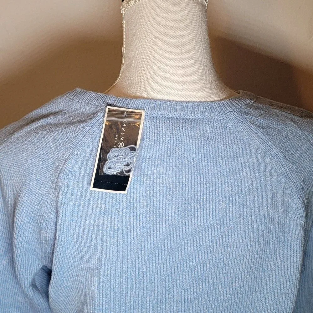 Karen Scott Womens Blue Cable Knit Long Sleeve Round Neck Pullover Sweater Sz PM
